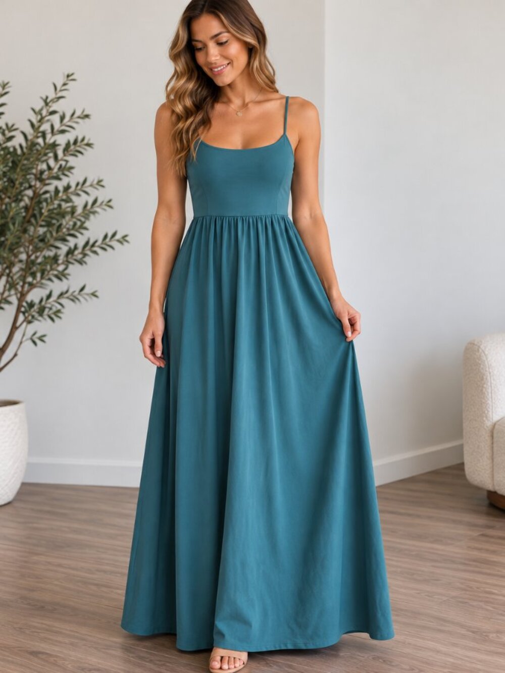 Halara Teal Cowl Neck Maxi Dress Size Small NWT